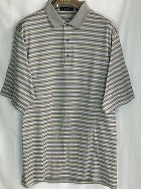 Carnoustie Men's Short Sleeves w/ Collar Striped Polo Shirt - Beige Gray - XL